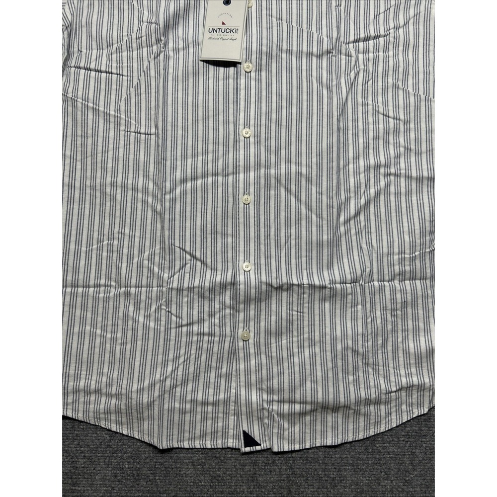 UNTUCKit Rutherford Shirt Mens XLT Reg Gray Striped Short Sleeve Button Up New - Picture 2 of 9